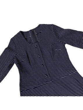 Vintage Navy Blue Handmade Dress Stripes Back Zipper Classic Fit And Flare